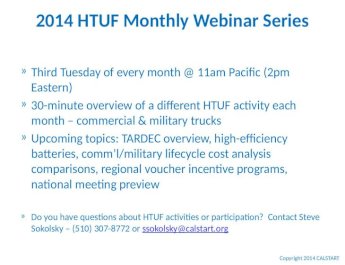 HTUF Webinar Series: On-Board Diagnostics Update 03 18-2014